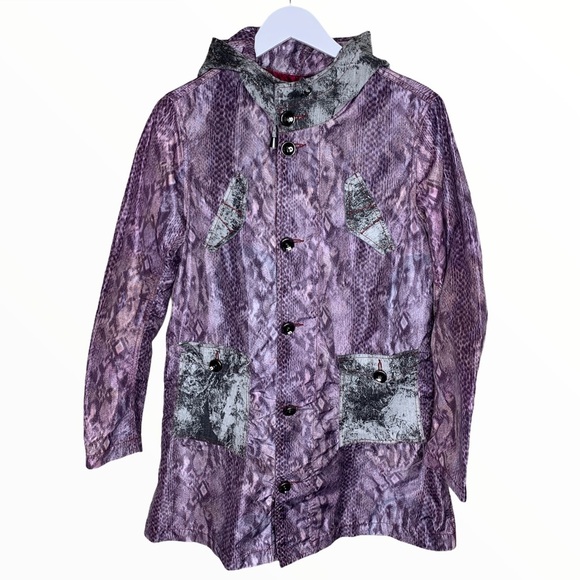 CUSTO BARCELONA Animal Print Waterproof Jacket With Hood & Pockets Purple Medium - Picture 1 of 11